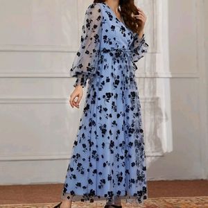 Floral mesh belted dress